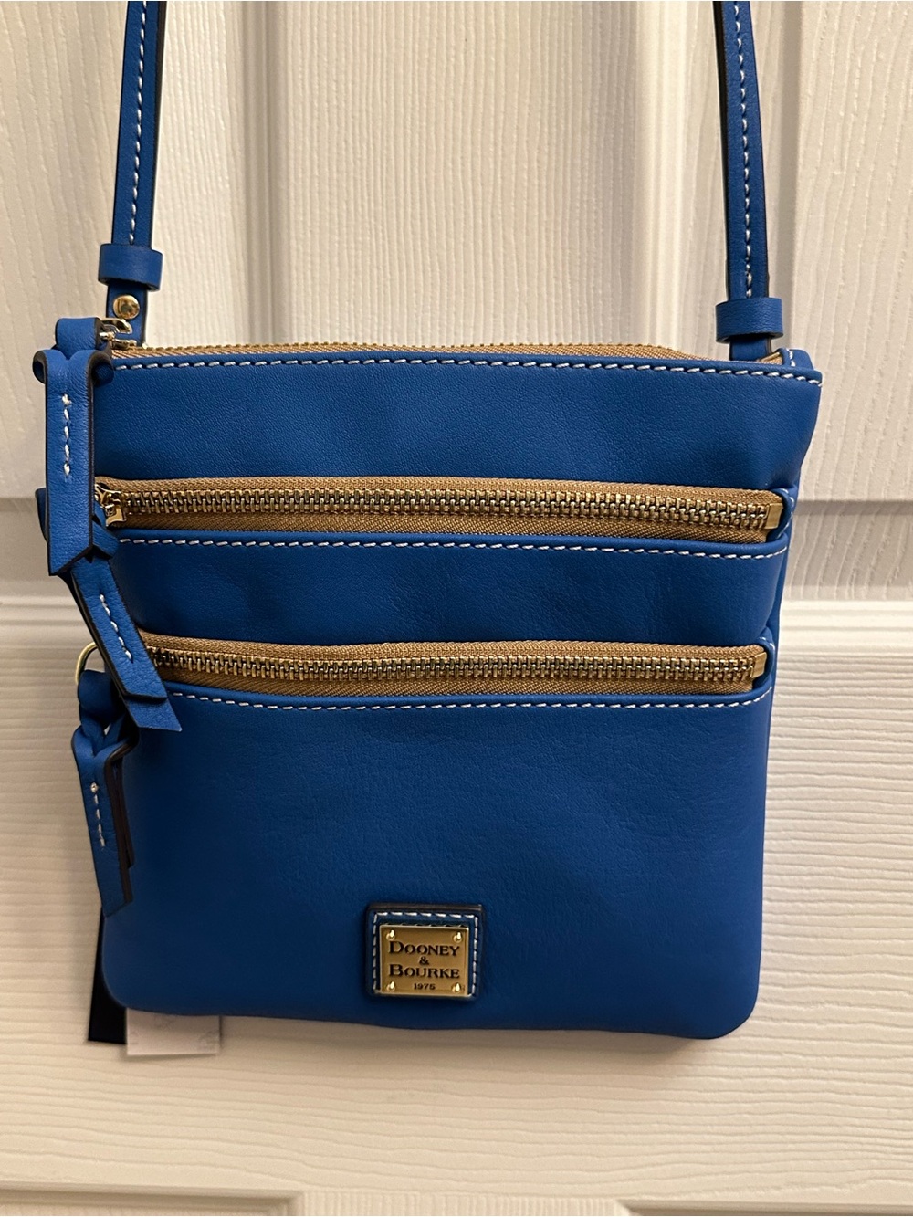 Dooney & Bourke Royal Blue Leather Triple Zip Crossbody Bag with Gold Hardware
